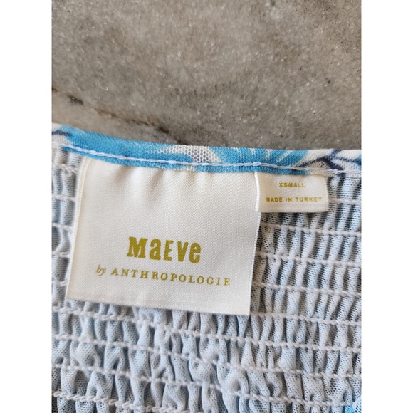 NWOT Maeve by Anthropologie Ashton Blue Floral Smocked Mesh Peplum Top XS - Picture 9 of 11